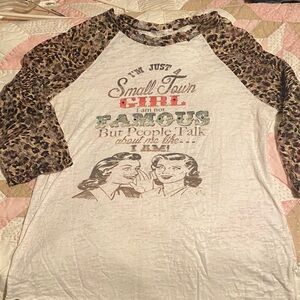 Leopard Print Raglan Sleeve Graphic Tee with Bling size Medium